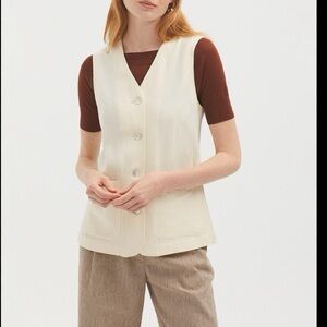Nice Things Paloma S. Linen Blend Button Front Vest – Cream, Size 40 (M/L)